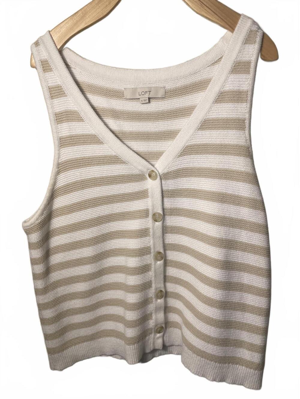 LOFT Striped Button Detail Knit Tank Top Vest Women's Size XL Everyday Casual - Picture 5 of 5